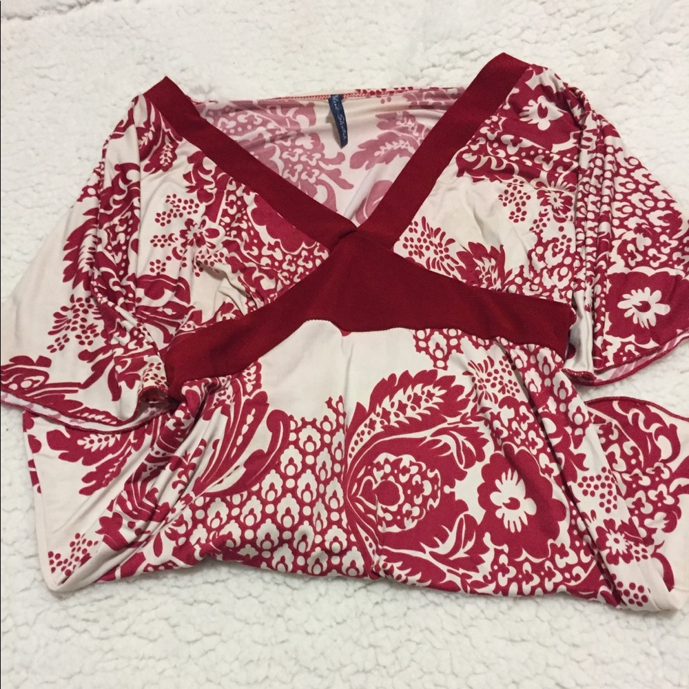 Wine red and white blouse